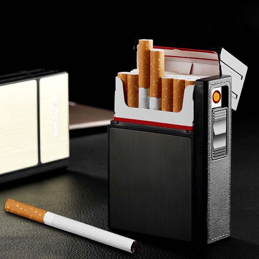 Cigarette Case Tobacco Box Electric Flameless Lighter Windproof USB Rechargeable