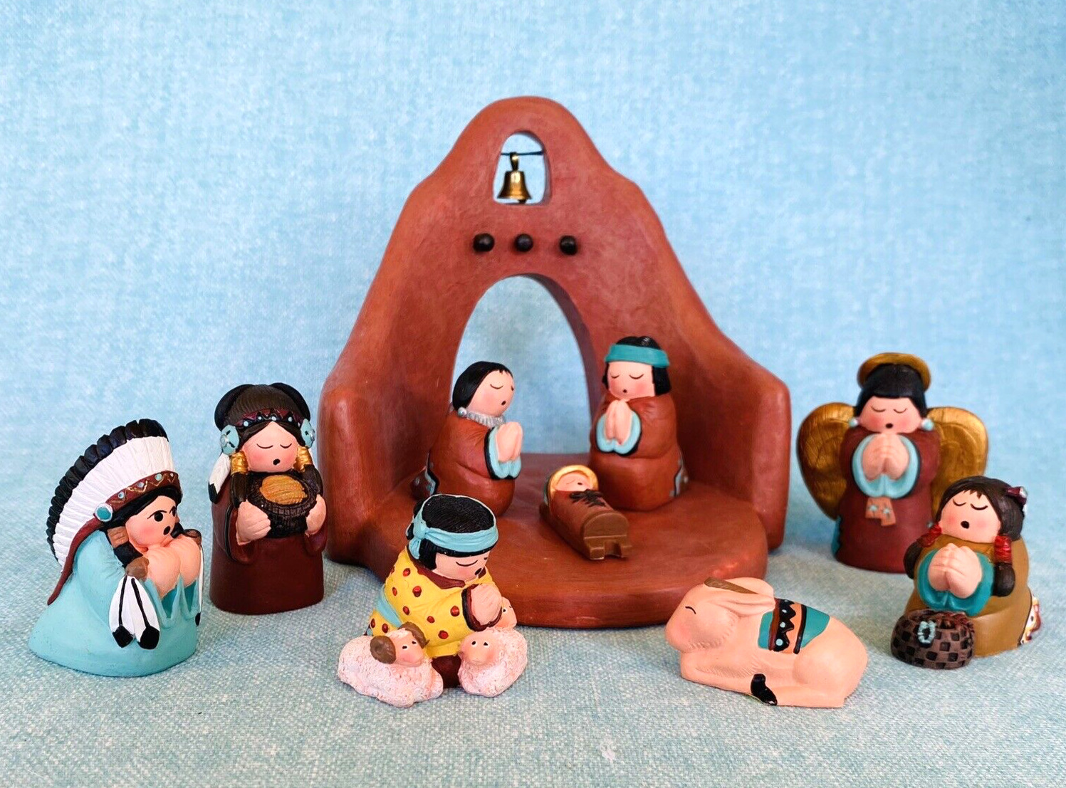 Vintage Nativity Clay Navajo 10 Pieces Sandy Whitefeather Collection Christmas