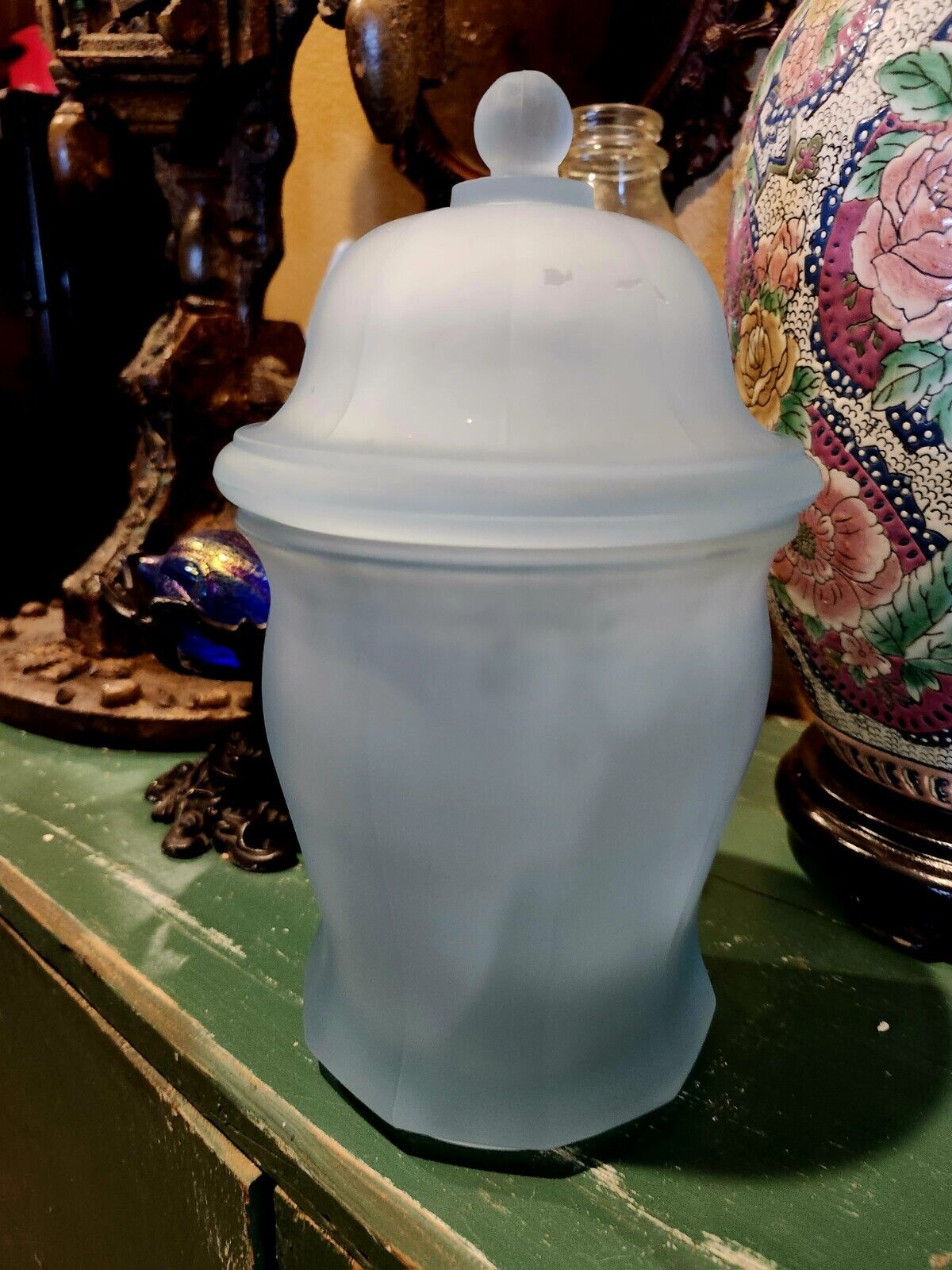 Vintage Blue Indiana Glass Apothocary/Heavy Jar With Satin Finish Panels 10...