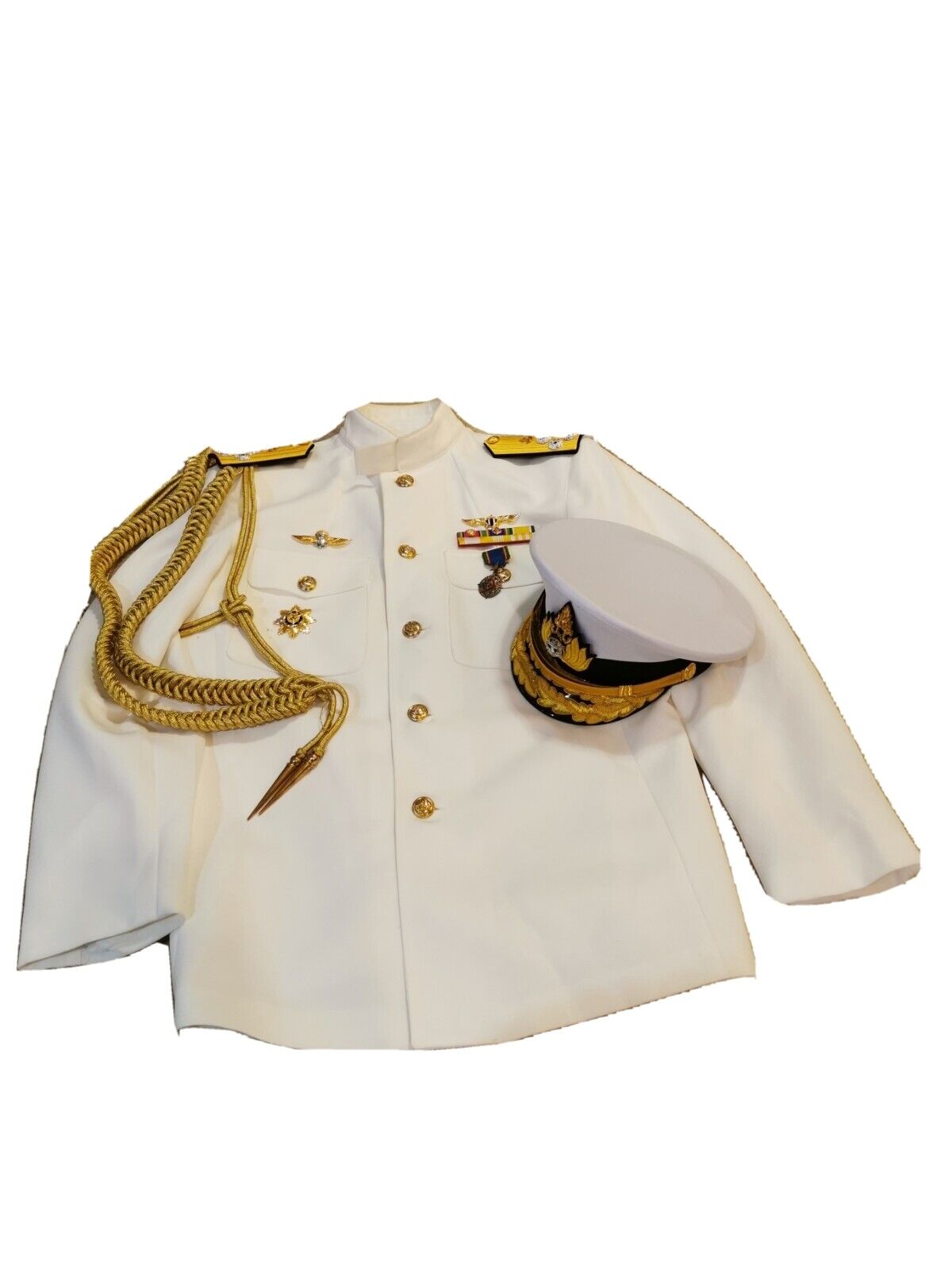 Royal Thai Navy Thailand White Uniform Admiral Cap Order Crown of Thailand Wings