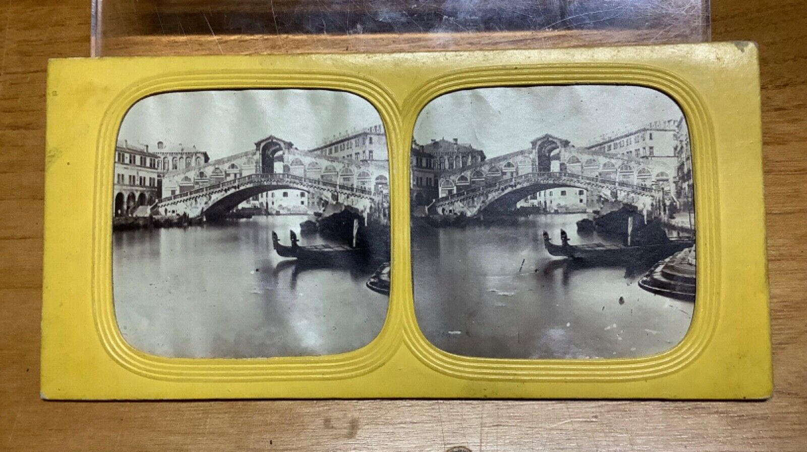 C. 1860s French Tissue Stereoview of The Ponte Di Rialto, Venice SCARCE