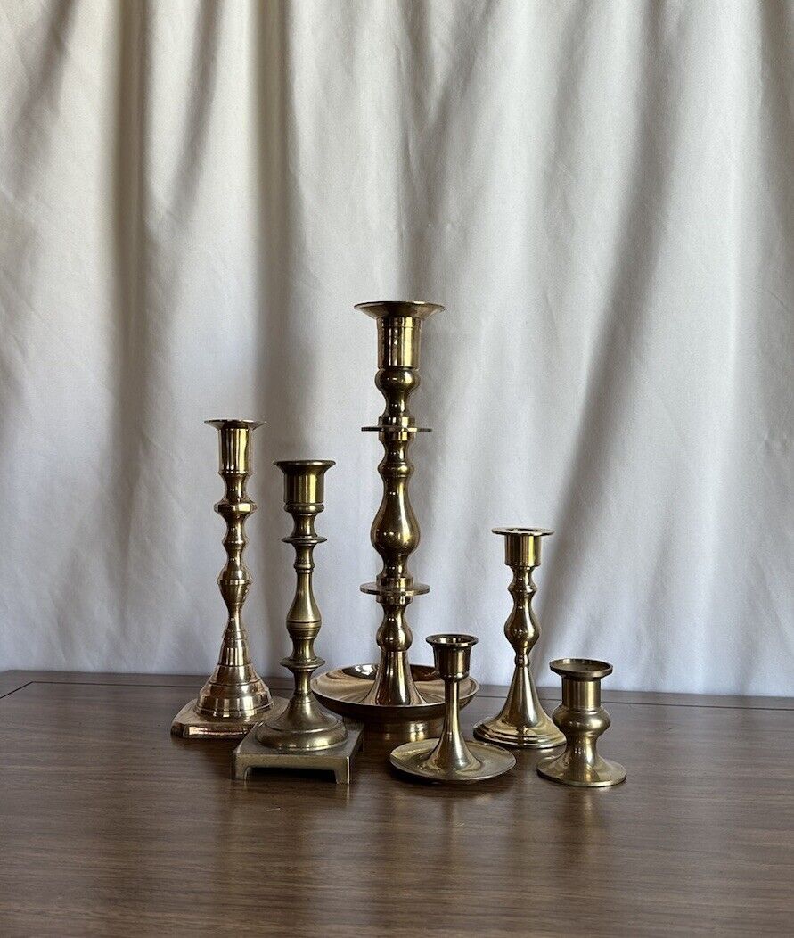 Gorgeous Set of 6 Vintage Brass Candlestick Holders