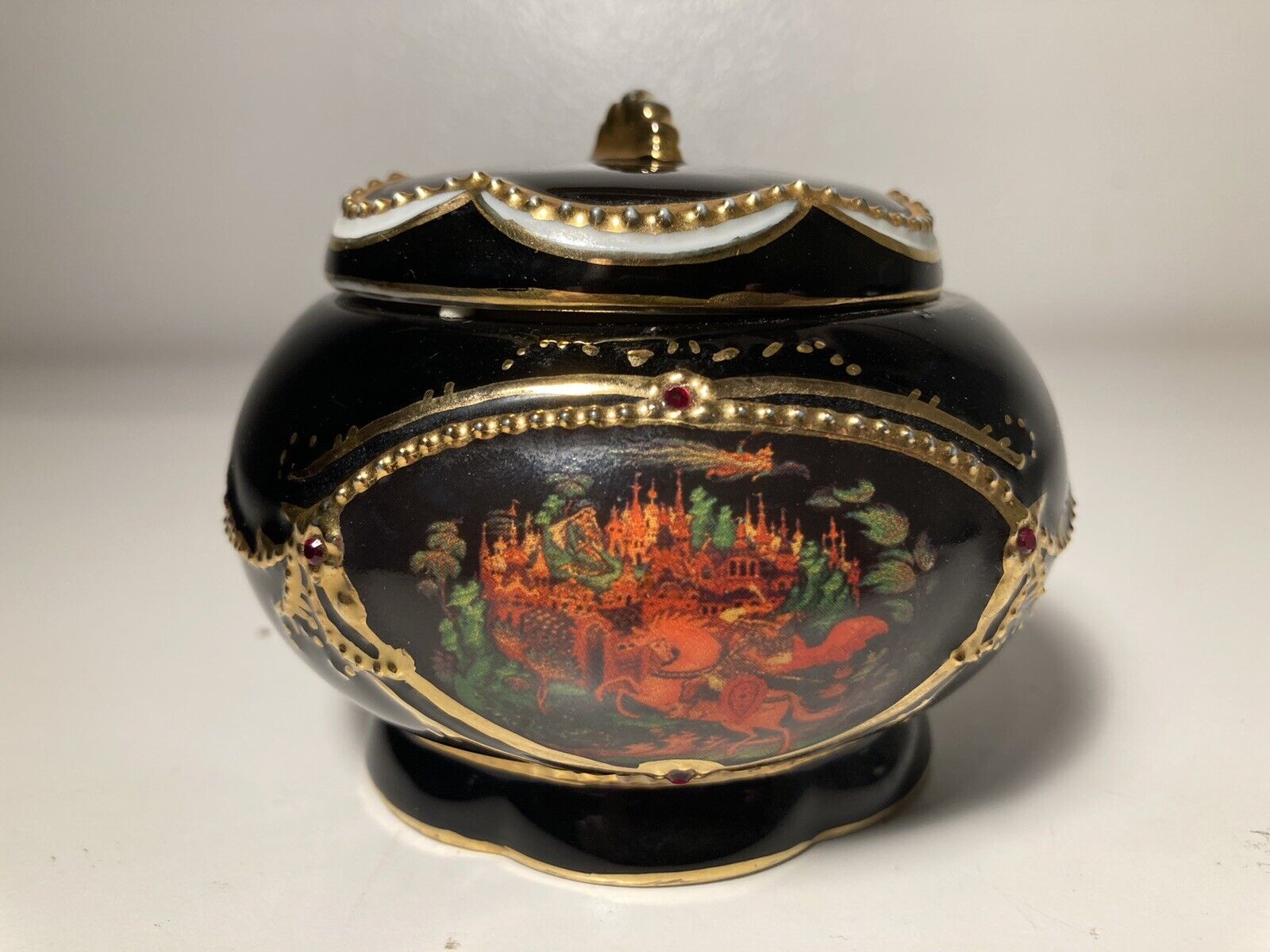 Vintage “Hero’s Quest” Russian Legends Heirloom Porcelain Musical Trinket Box