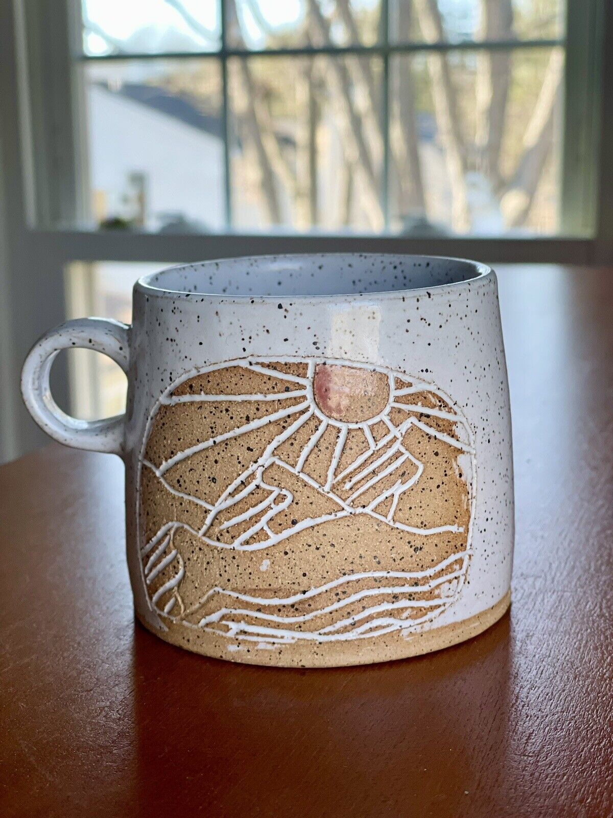 Kate Gambini Studio Art Pottery Ceramic Mug, Handmade Artist Signed Sun Mountain