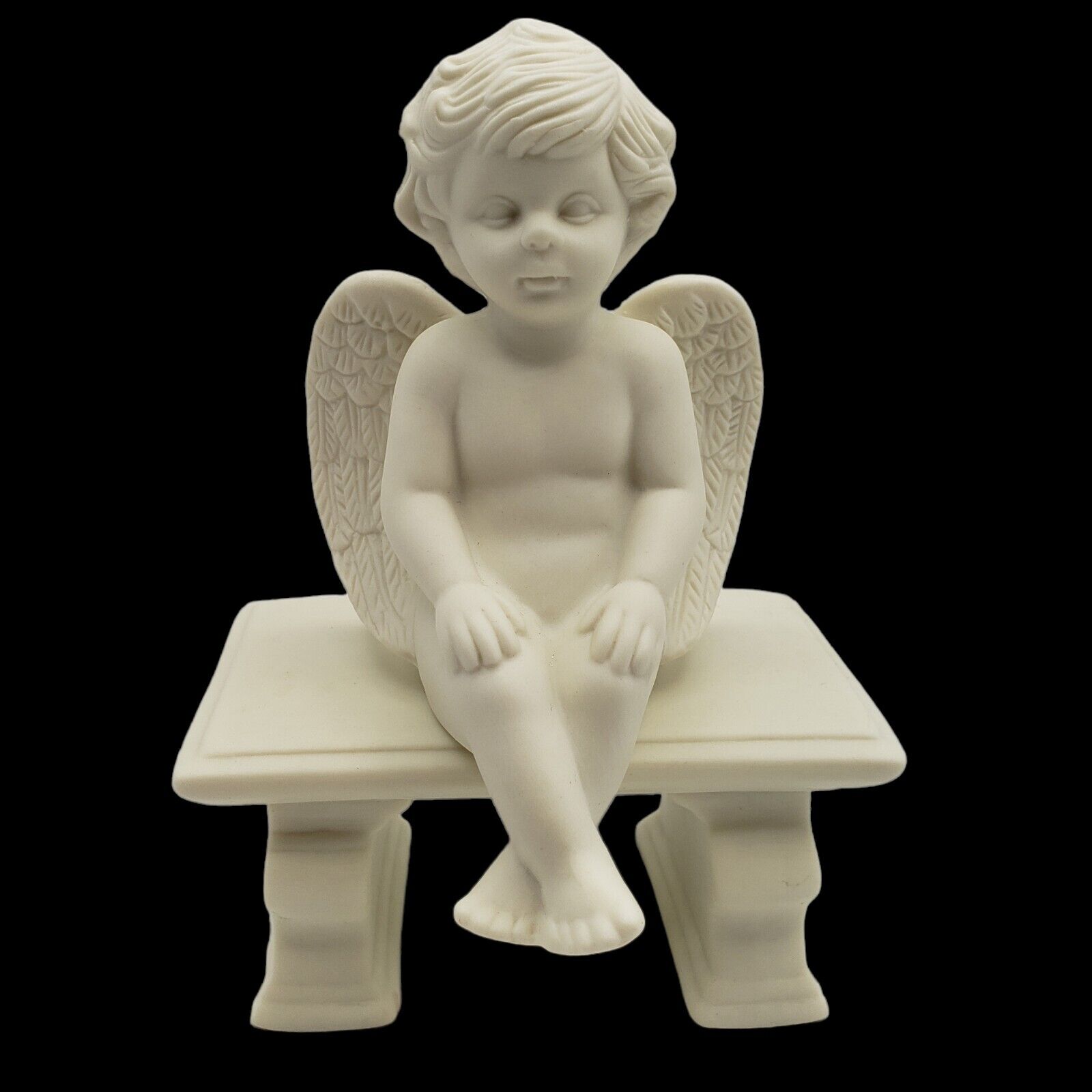 Vintage Cherub Sitting on Bench 2-piece Porcelain Figurine Home & Garden Party