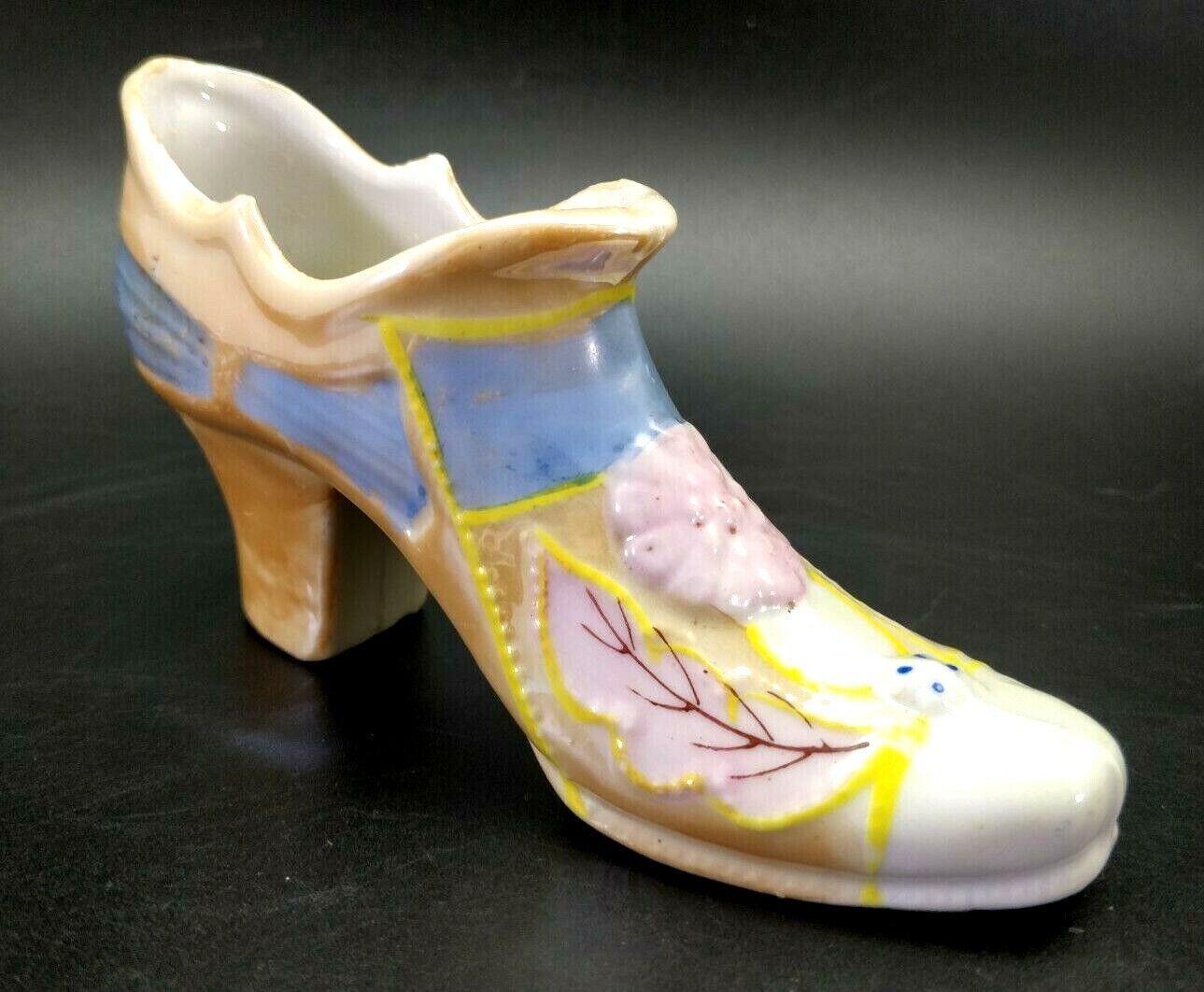 Vintage Rare Japan  Porcelain Shoe Boot Flower and Leaves