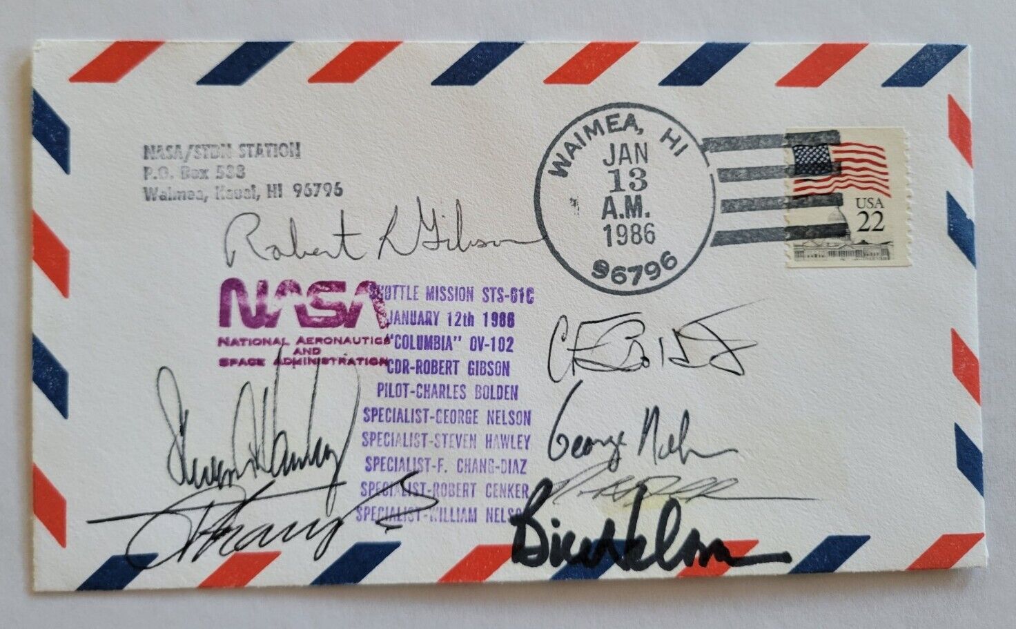 STS 61-C Space Shuttle Full Crew Astronauts Signed Postal Cover NASA COA LETTER 