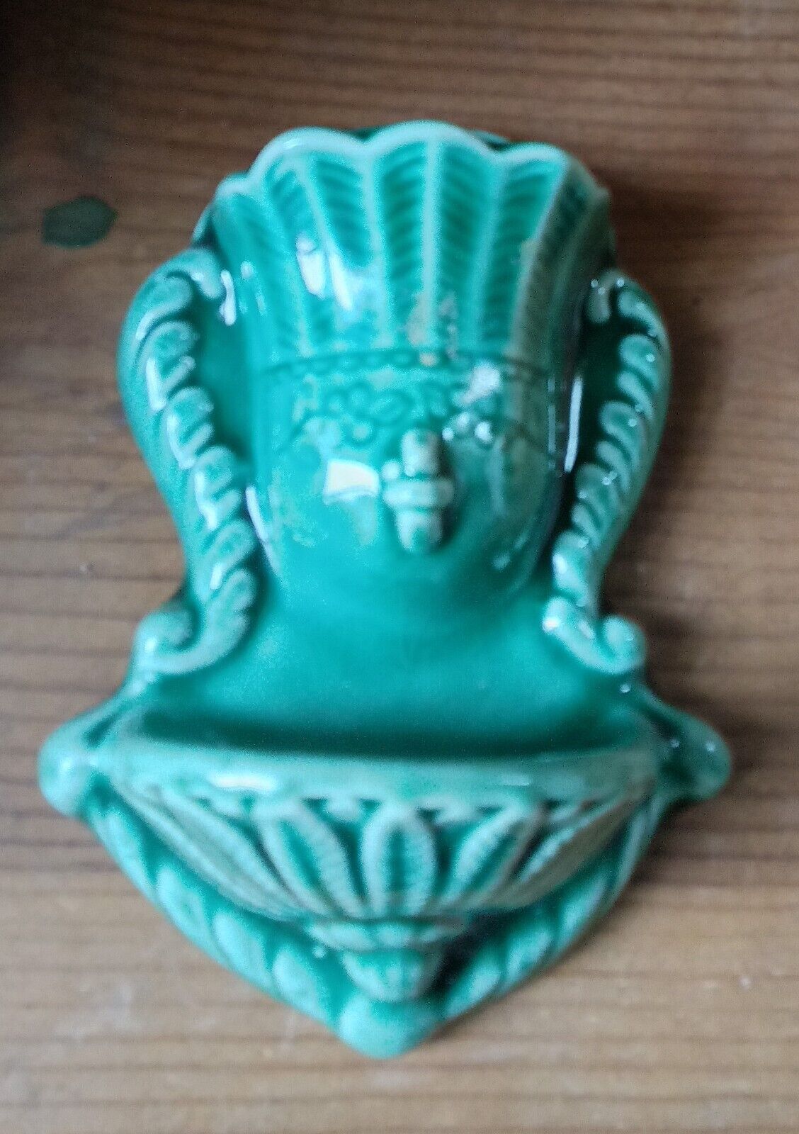 Vintage Green Ceramic Wall Pocket Match Safe, Possibly Camark Pottery? 