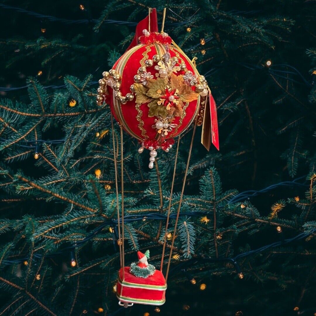 1985 “The Gifted Line” Hot Air Balloon SANTA IS COMING Music Box 18” ENESCO TAGS