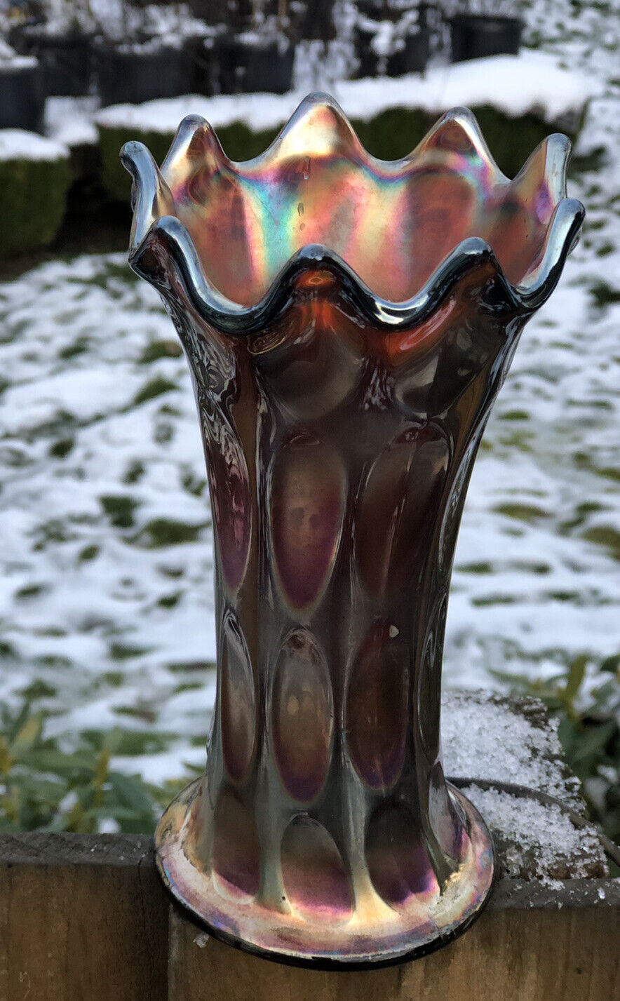 Small Decorative English Carnival Glass Flower Vase, 1940s