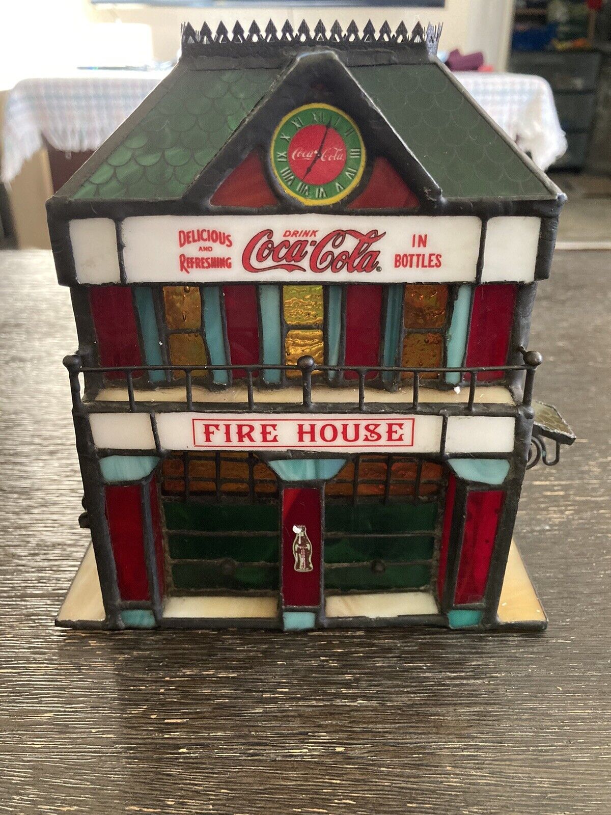 Coca Cola Vintage 1998 Stained Glass Fire House By the Franklin Mint