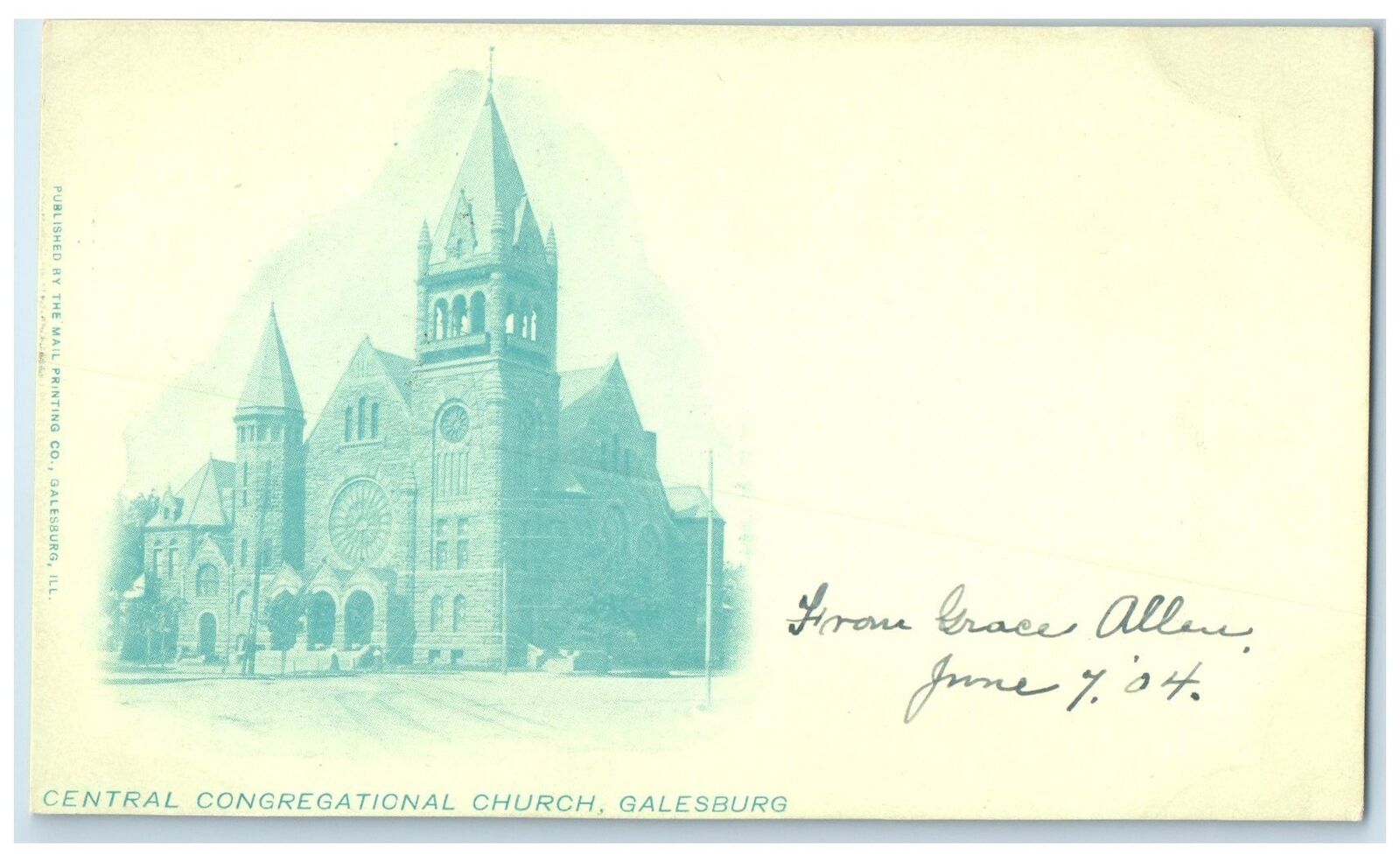 c1905\'s Central Congregational Church Exterior Galesburg Illinois IL Postcard