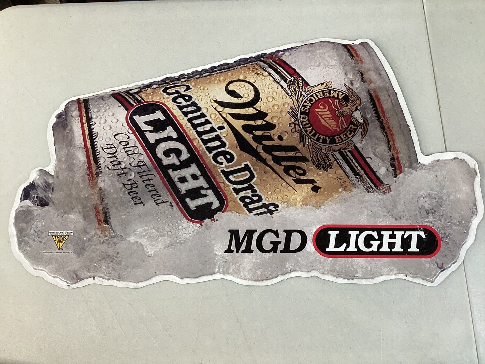 Vintage Miller Genuine Draft Light MGD Beer Can Tin Metal Bar Sign PreOwned