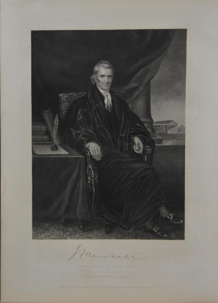 Antique Engraving Founding Father John Marshall Chief Justice Original 1857