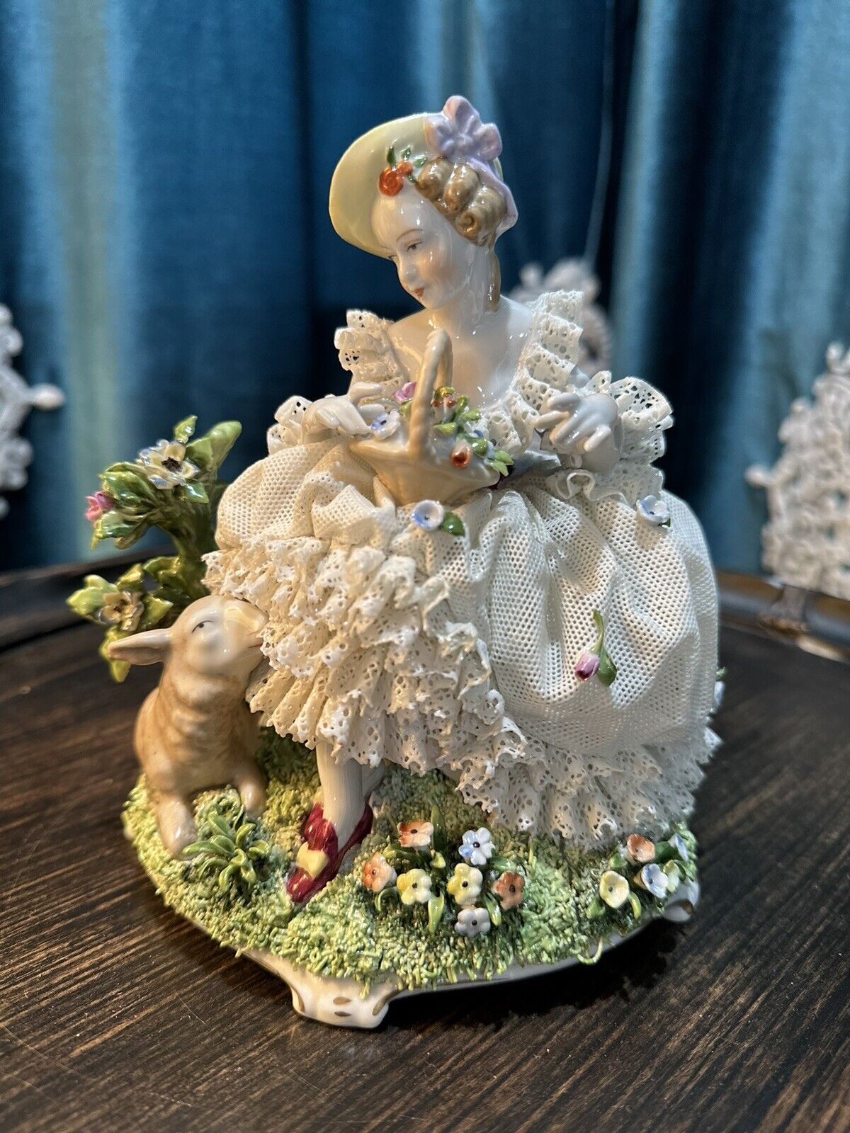 Stunning Dresden Porcelain Lace Figurine, 6” tall