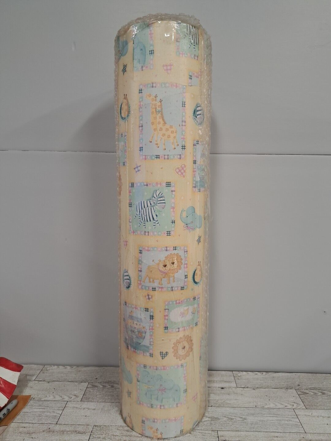 Vtg Department Store Gift Wrap Paper Roll Baby Zoo Animal Birthday 24