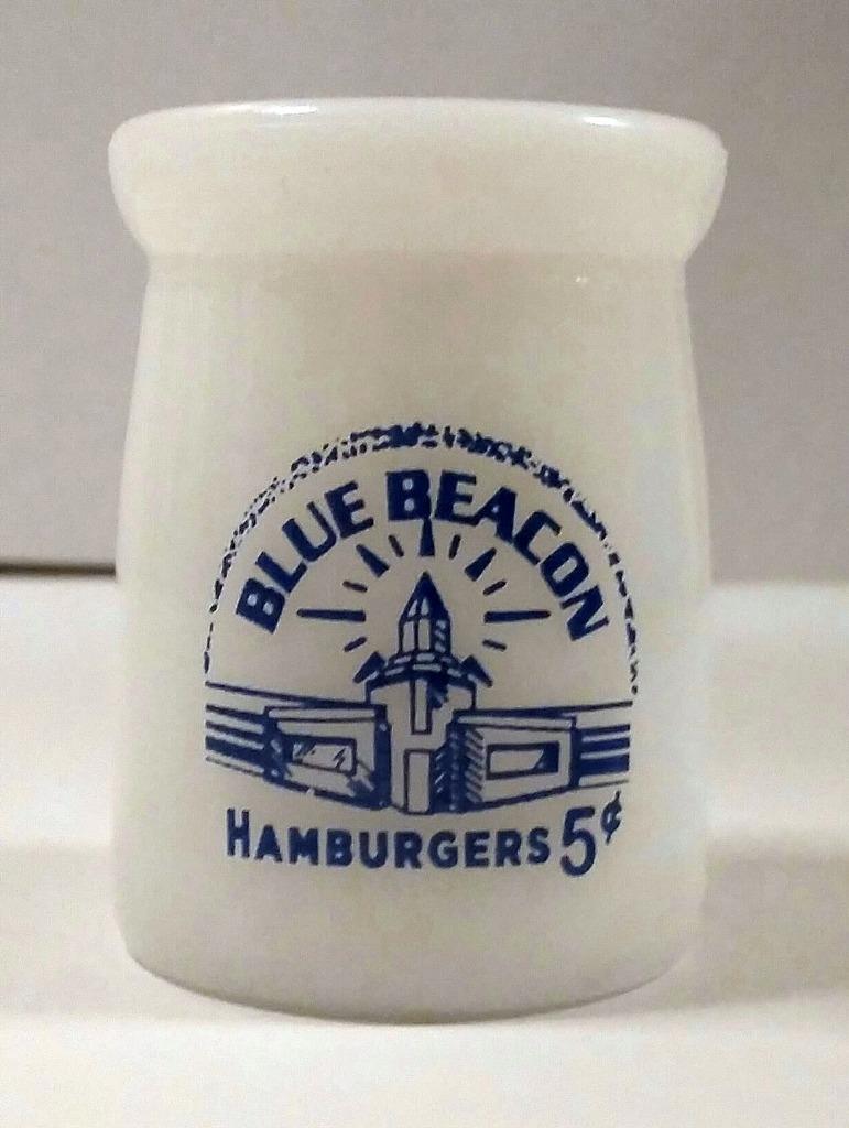 Very Nice Blue Beacon 5¢ Hamburger 3/4 oz. Milk Glass Creamer