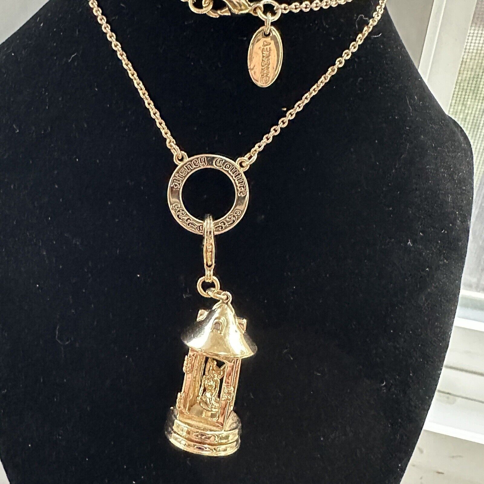 Disney Couture Tinkerbelle Lantern Charm Necklace Gold Tone Excellent
