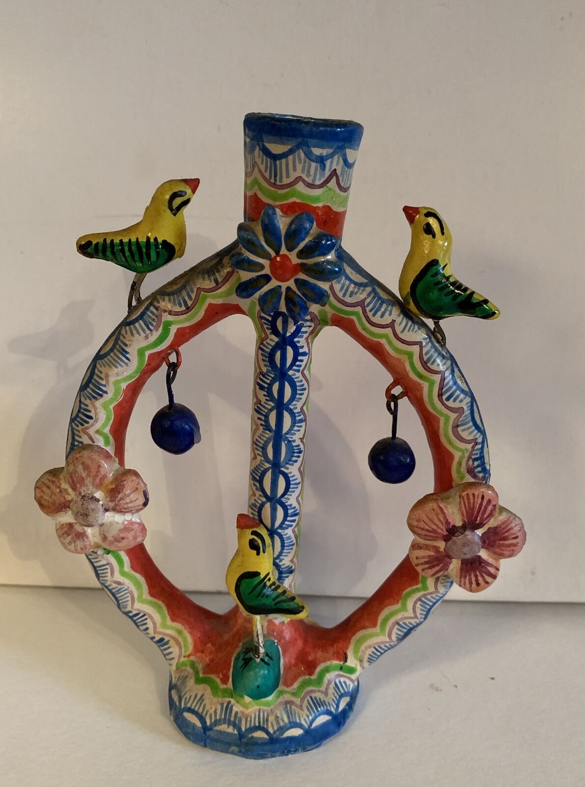 Vtg  Mexican Candelabra Tree Of Life Pottery Folk Art Candle Holder 6.5” x 4”