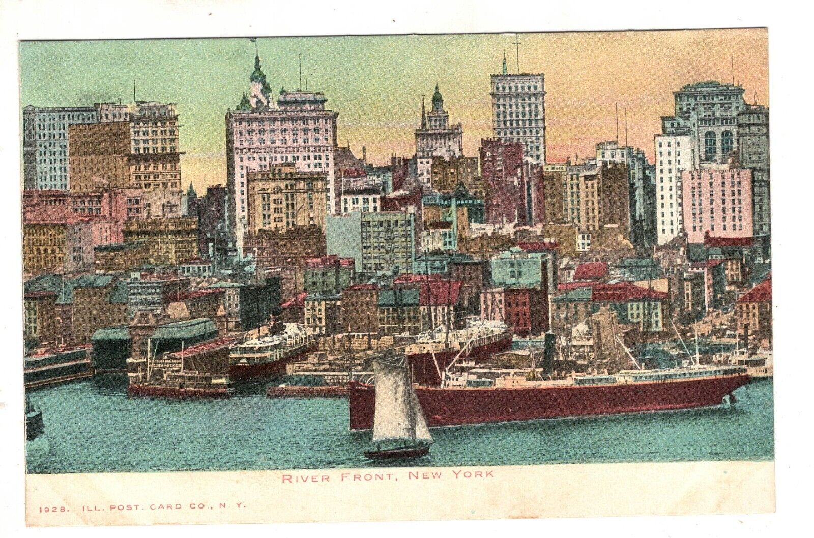 New York City NY River Front 1903 View Boat Ship Sky Line Vintage Postcard