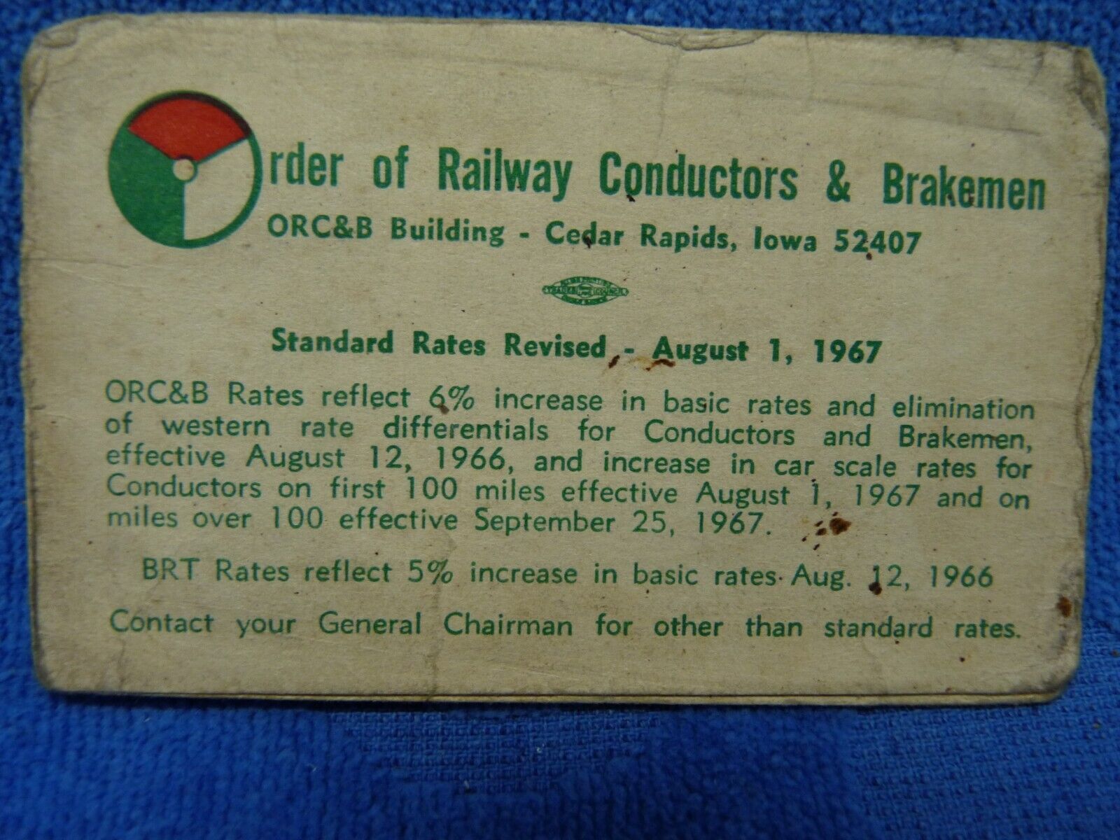 Order of Railway Conductors & Brakeman Pay Schedule 1966