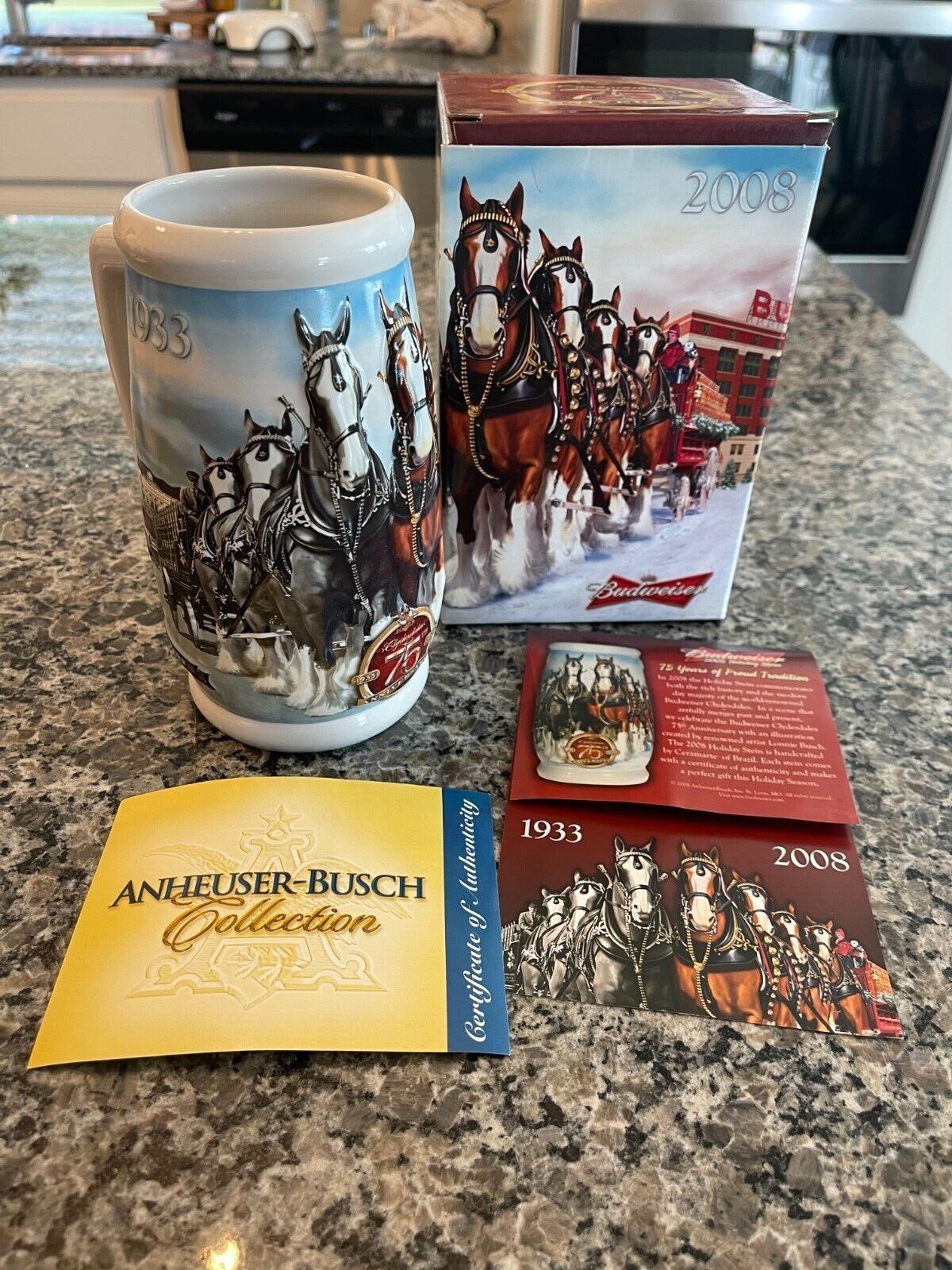 2008 Budweiser Holiday Collectible Stein 75th Anniversary with COA