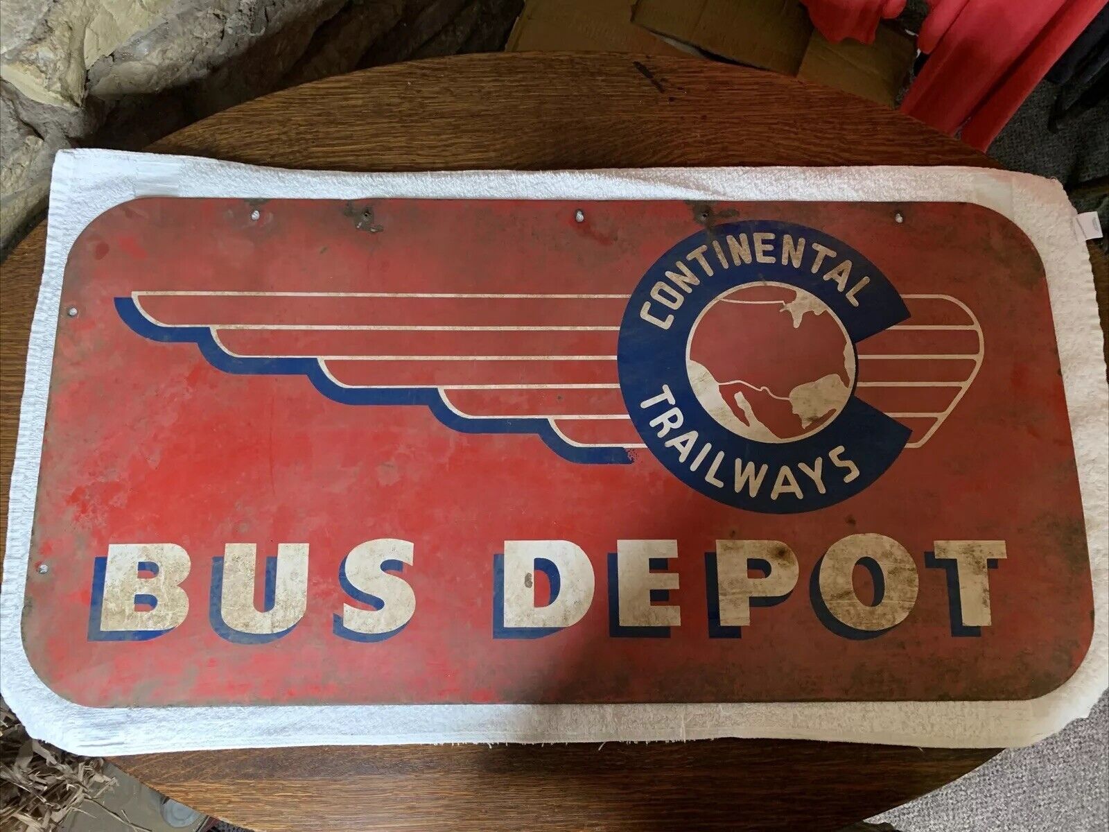Vintage Porcelain Continental trailways Bus depot Sign Fresh Picked 