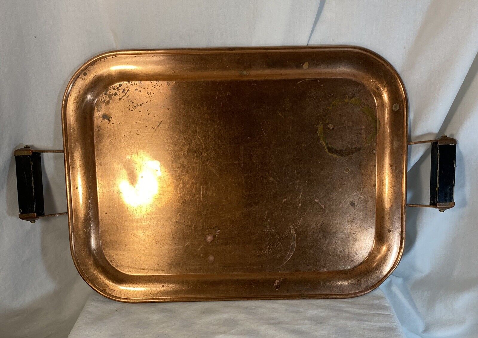 Copper Serving Tray With Wooden Handles VTG