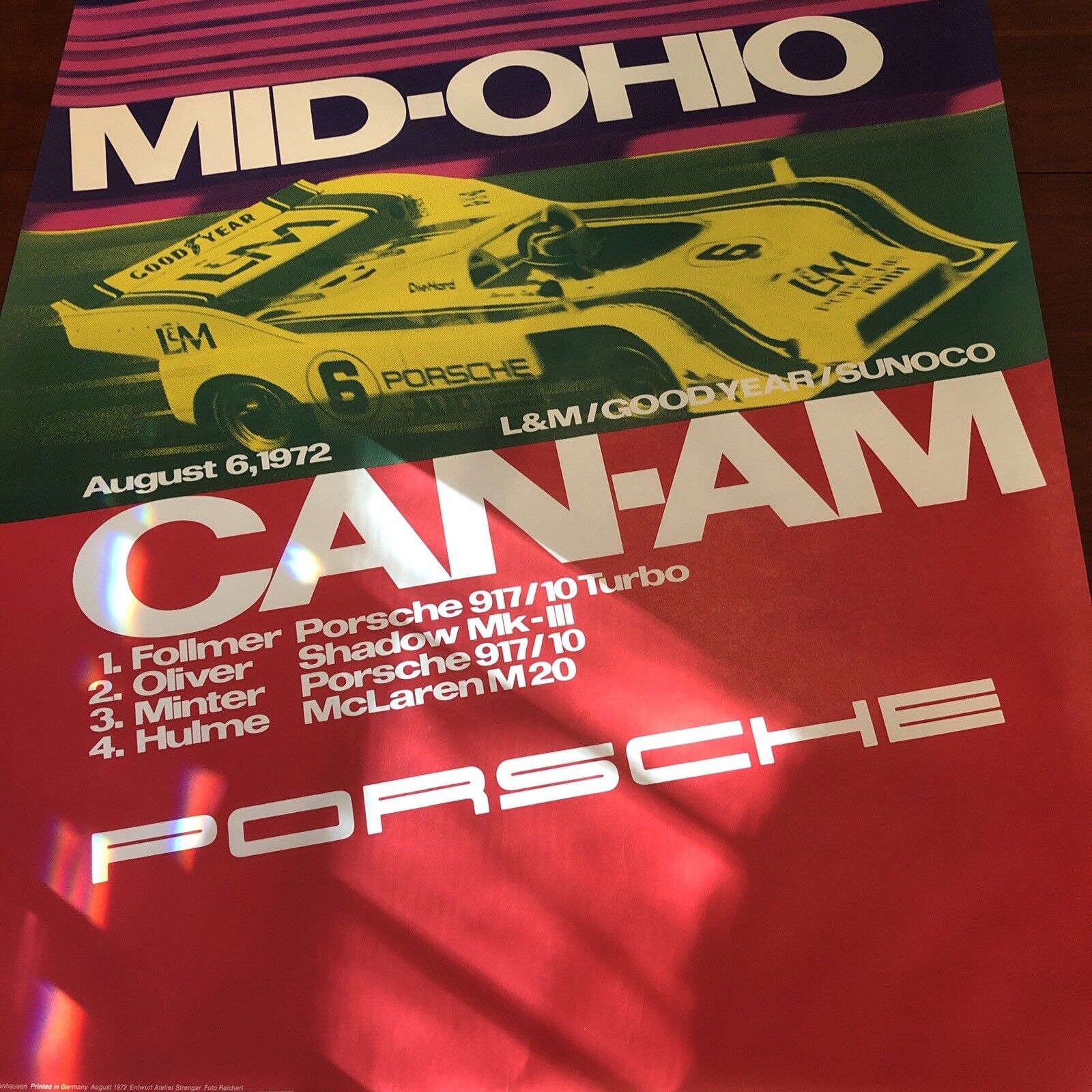 L@@K Vibrant ￼AWESOME  VINTAGE Porsche poster mid Ohio Can-Am 1972 original