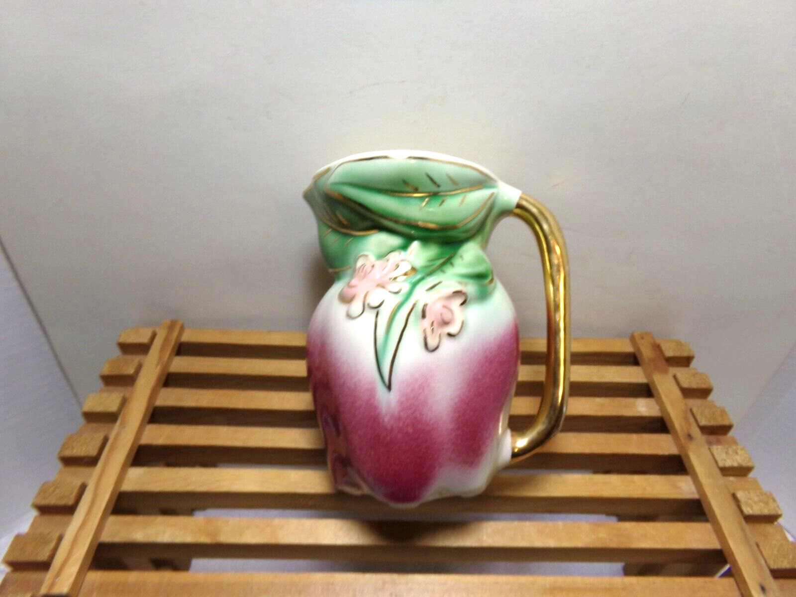 Vintage Floral Ceramic Pitcher Hand Painted   5 3/4