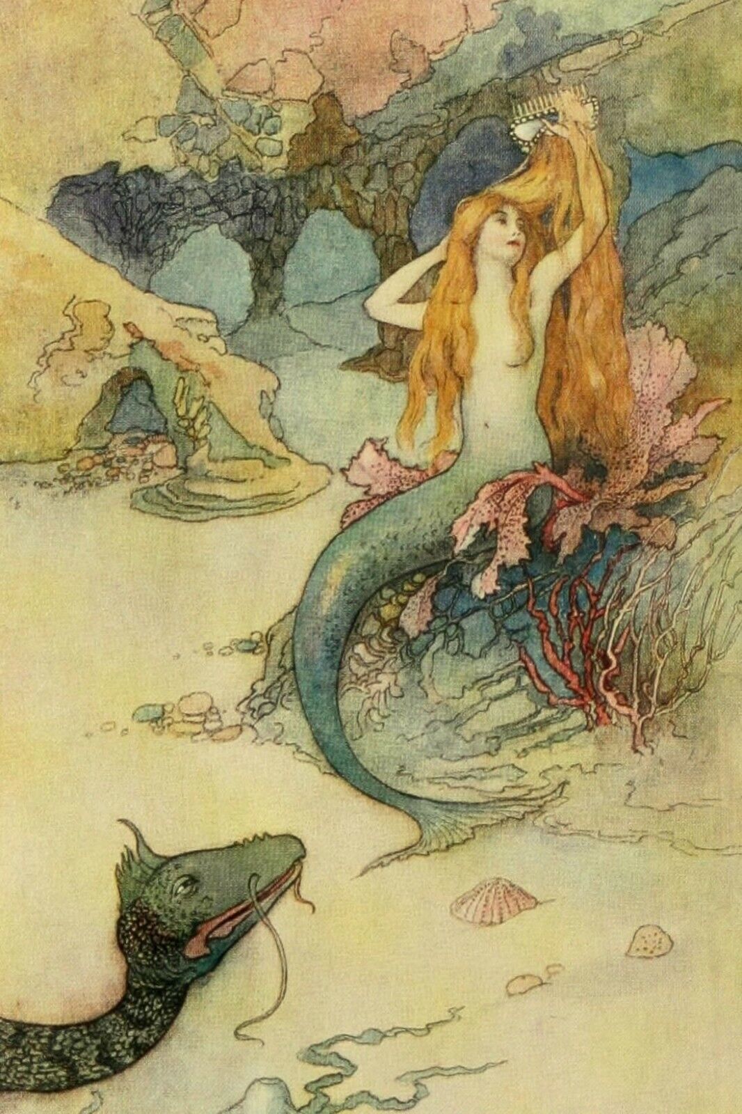 Modern Postcard: Mermaid and Sea Monster - Loch Ness - Nessie?
