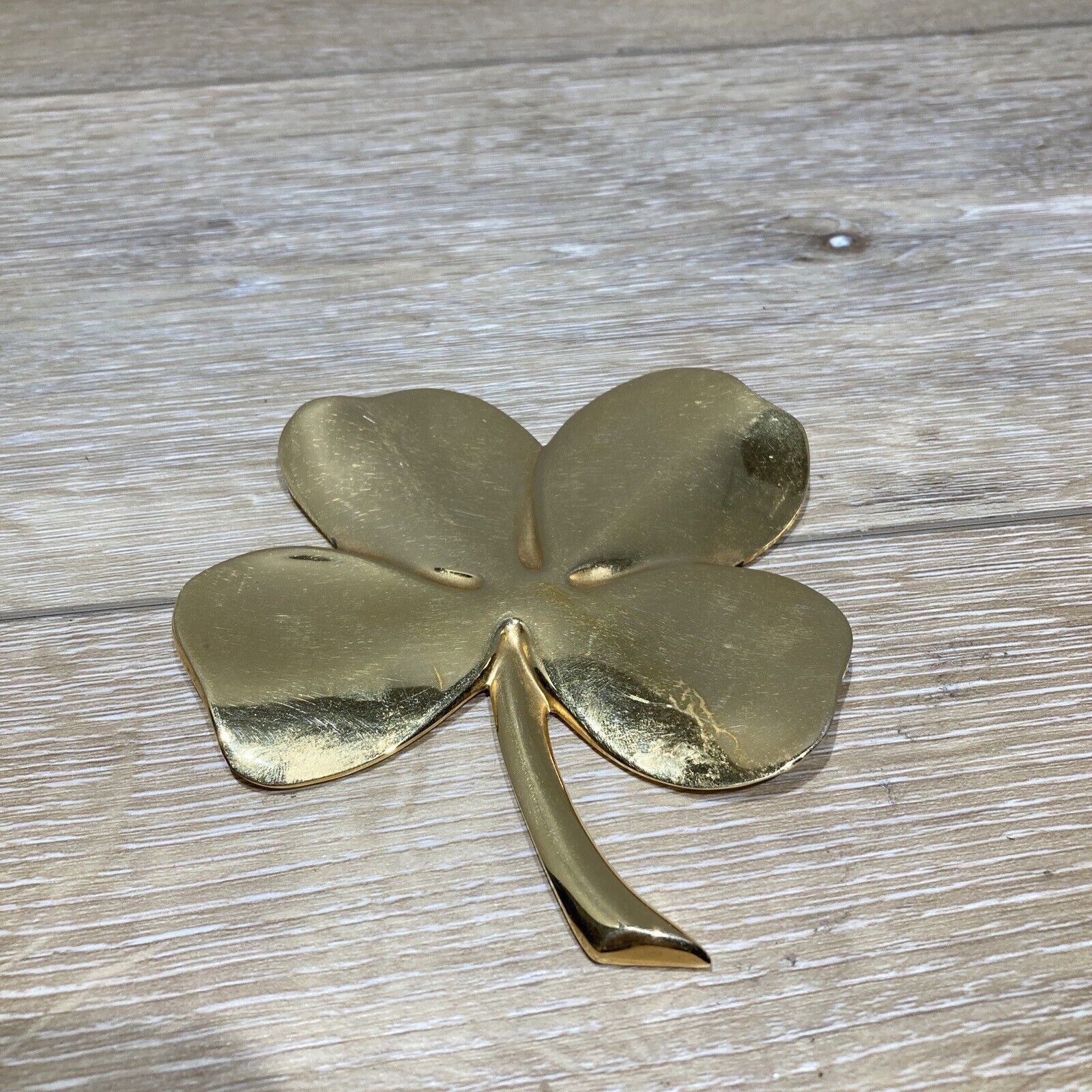 Vintage Gerity Four Leaf Clover Brass Lucky Irish Paperweight 4 3/4\