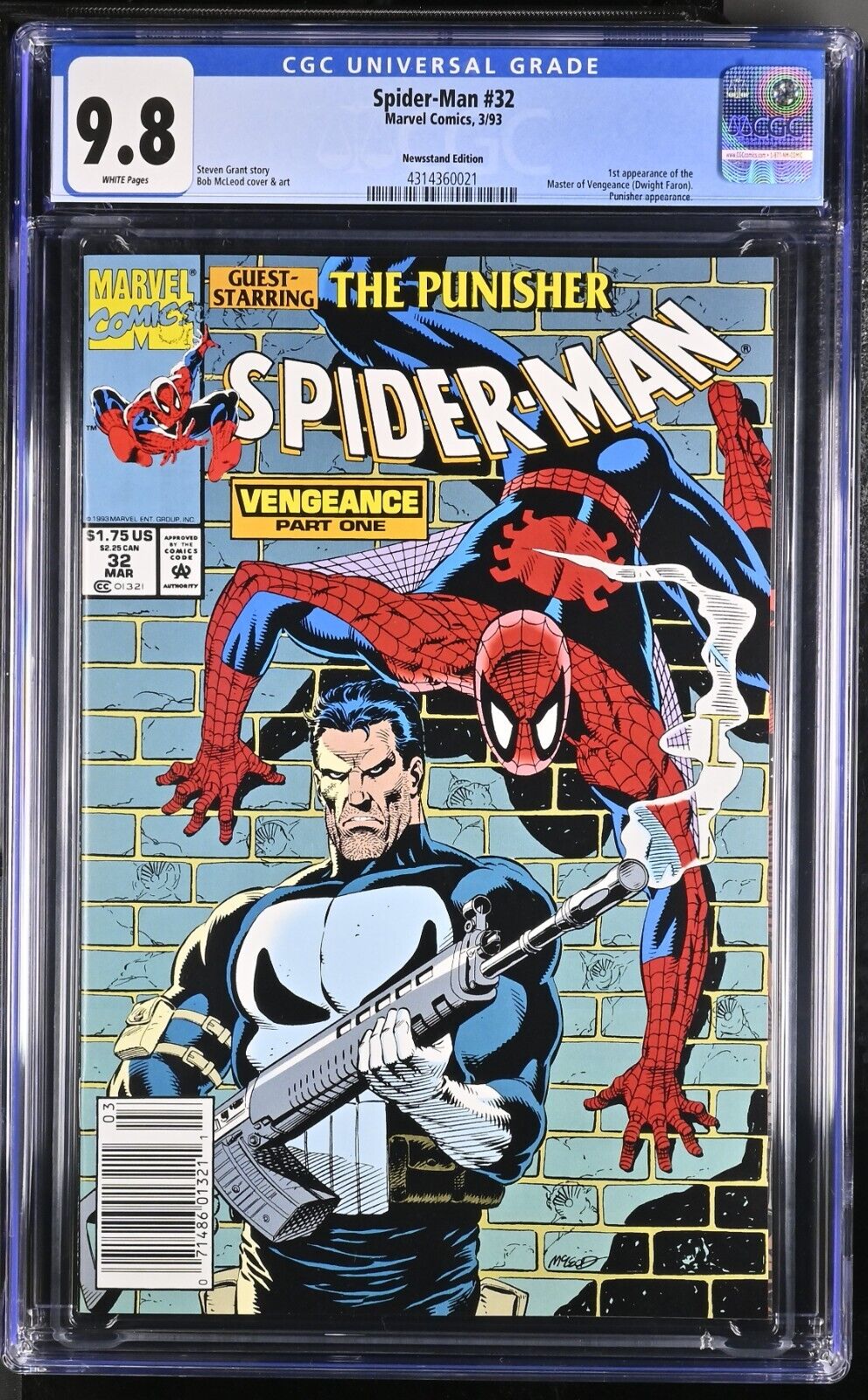 Spider-Man #32 Newsstand CGC 9.8 NM/M 1st App. Master of Vengeance Punisher RARE