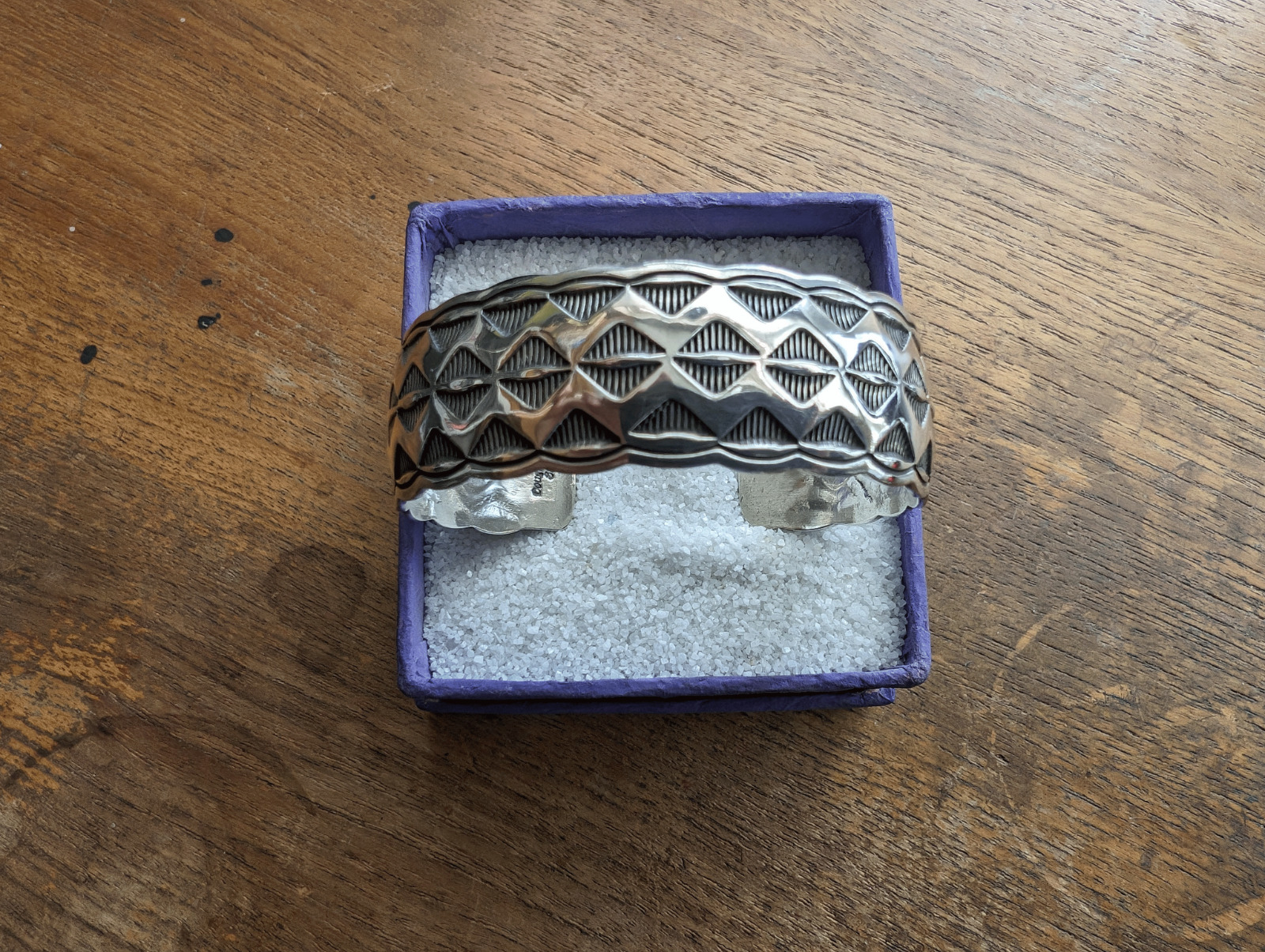 Navajo Sterling Silver Diamond Stamp Cuff Bracelet by Douglas Etsitty ~ 34 Grams