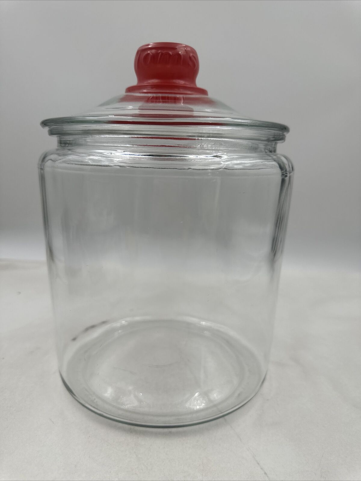Vintage Tom’s Peanut Advertising Jar Clear Glass Red Knob