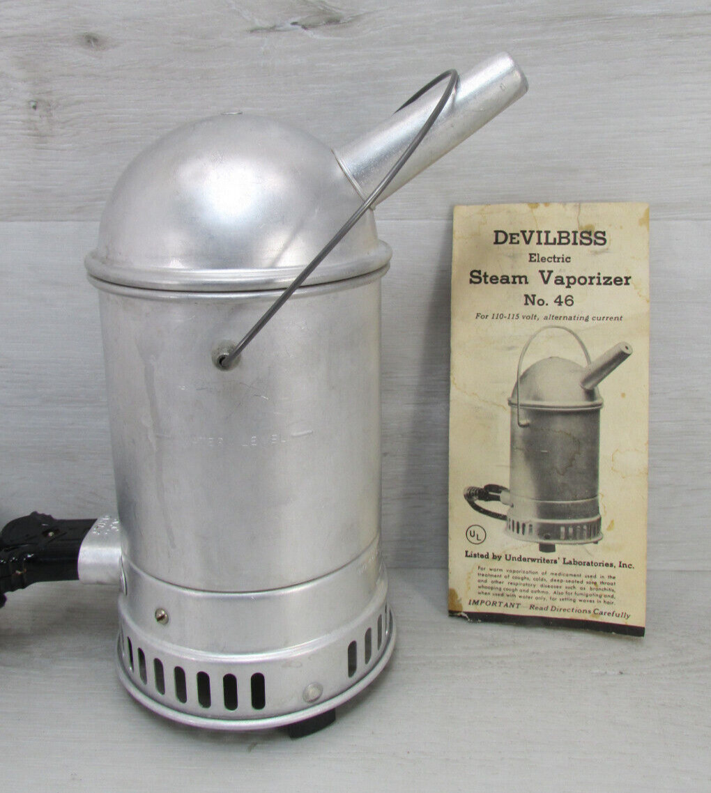 Vintage DeVilbiss Steam Vaporizer Model No. 46 w/Pamphlet 1930\'s Tin Americana