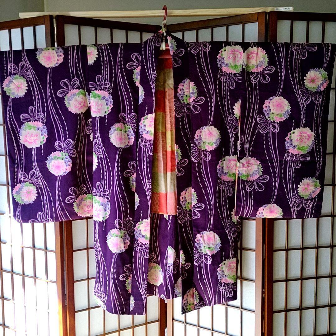 Japanese Antique Haori Muslin Medicine Ball Pattern Purple Pink