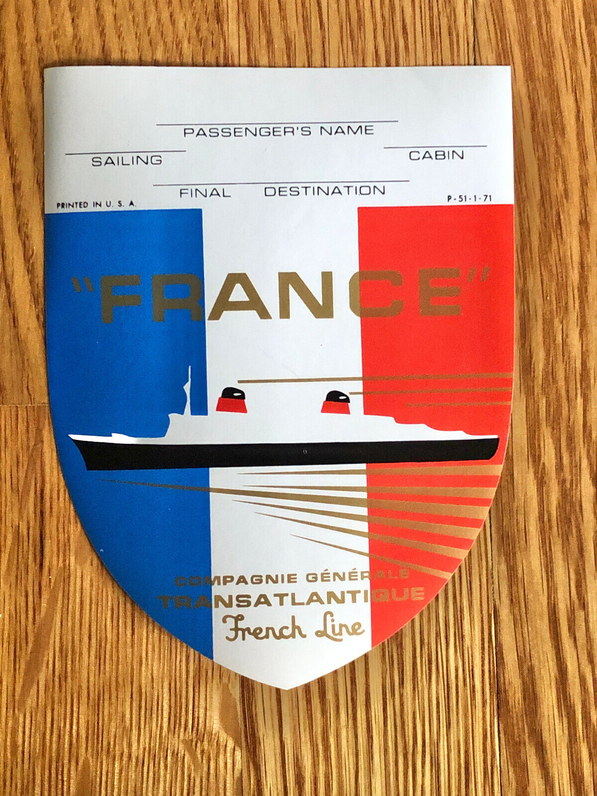 ss France (1962) Baggage Sticker / French Line / CGT