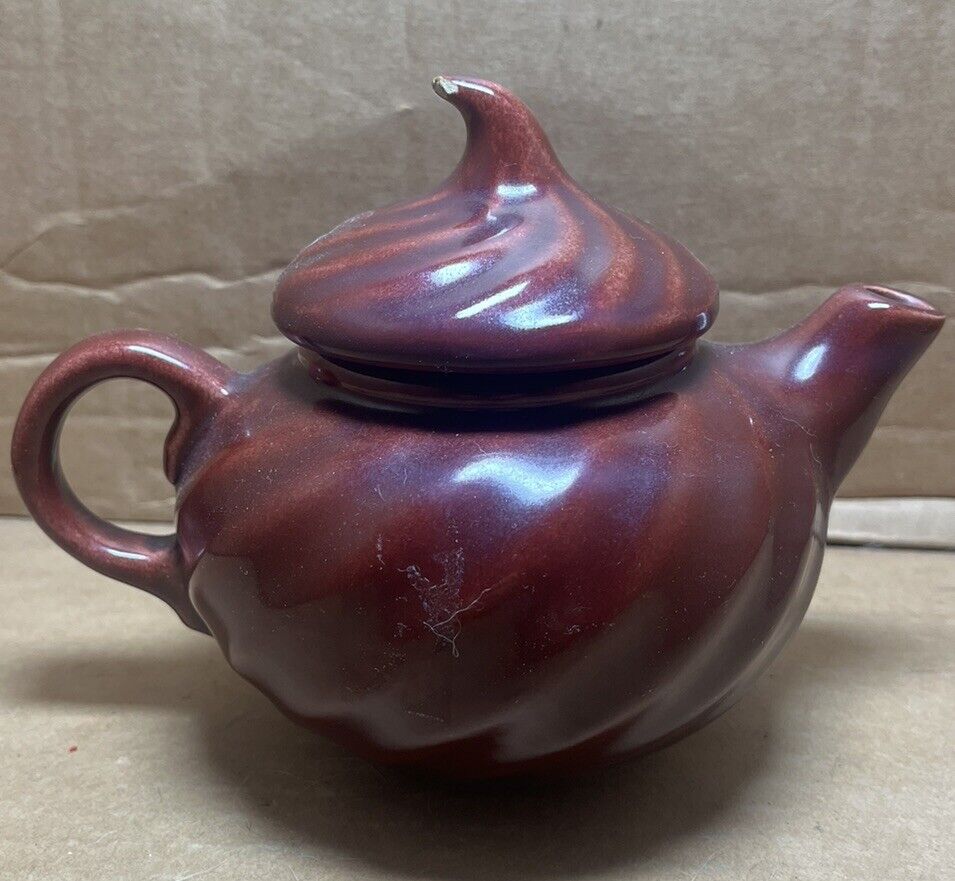 Vintage Unique Red Swirl Ceramic Teapot 