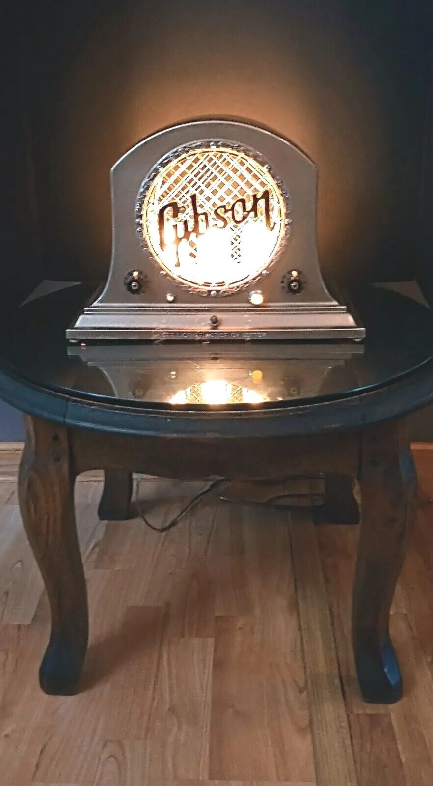 Antique Vintage Folk Art Gibson Amplifier Guitar Display Lamp Table Light Sign