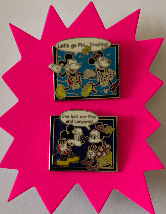 Disney Pin Lot of 2. \'Lets Go Pin Trading\' and \'I\'ve Lost Our Pins And Lanyards\'