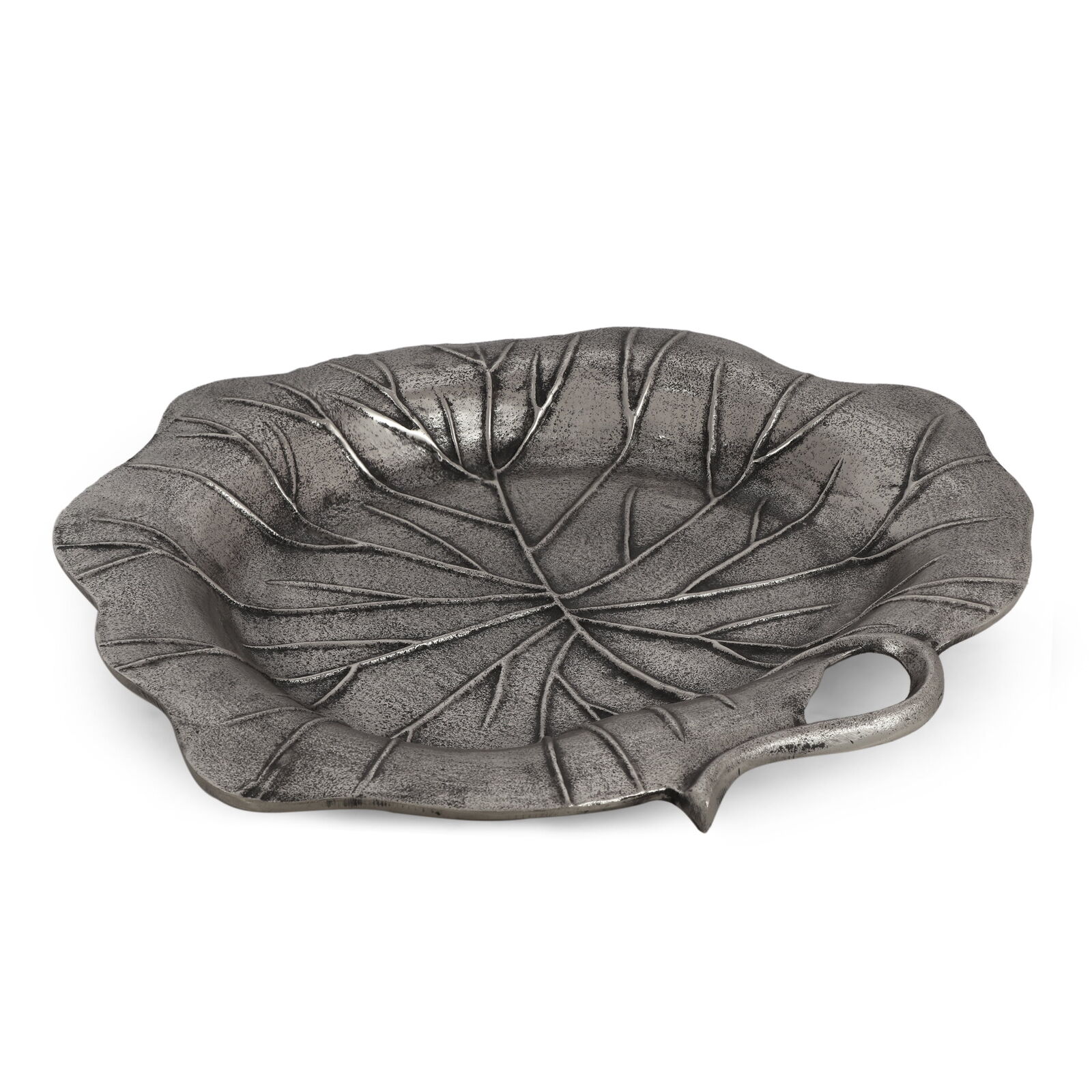Noble House Sparks Aluminum Handcrafted Leaf Dish, Antique Nickel