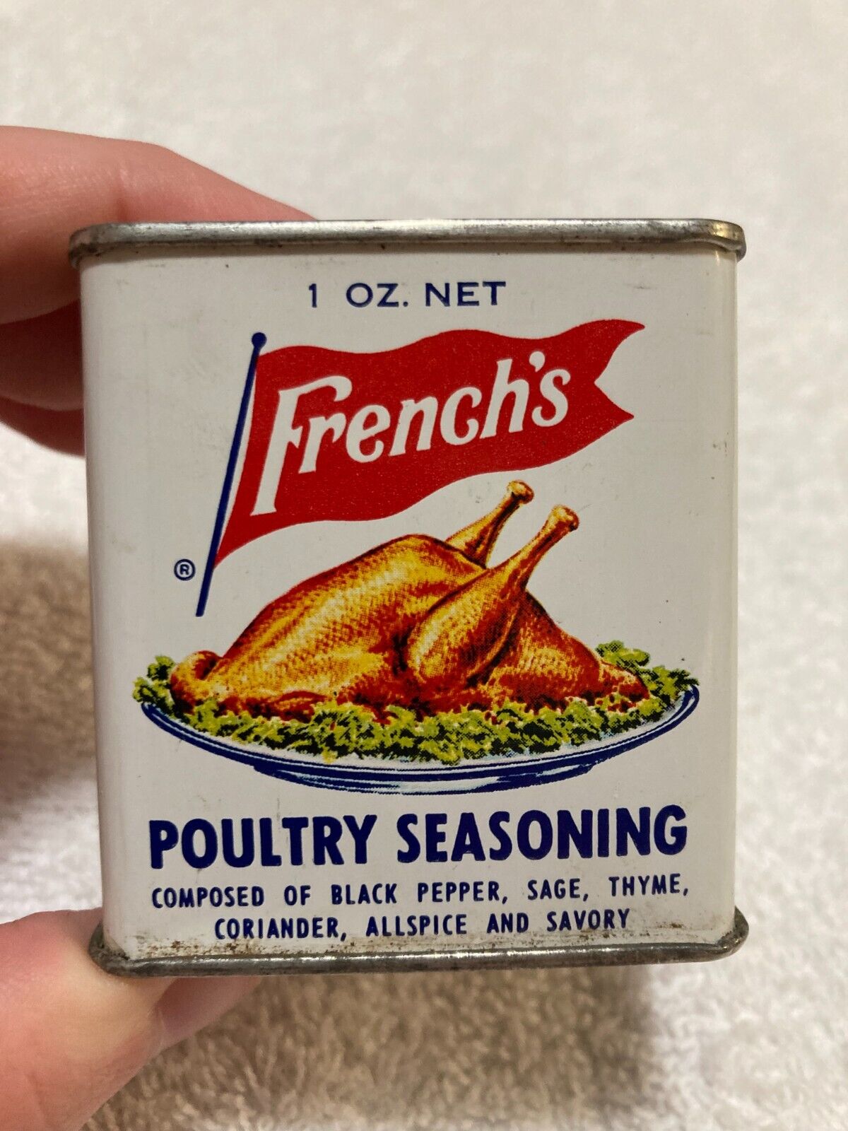 vintage French\'s Poultry Seasoning 1 oz Spice Tin advertising  Roasted Turkey
