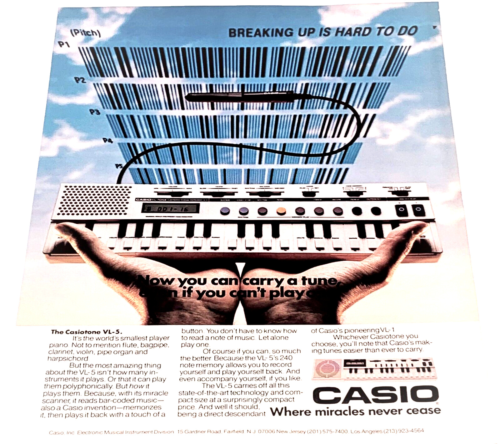 Keyboard Scanner Casio Casiotone VL5  1982 Vintage Print Ad Bar Coded Music