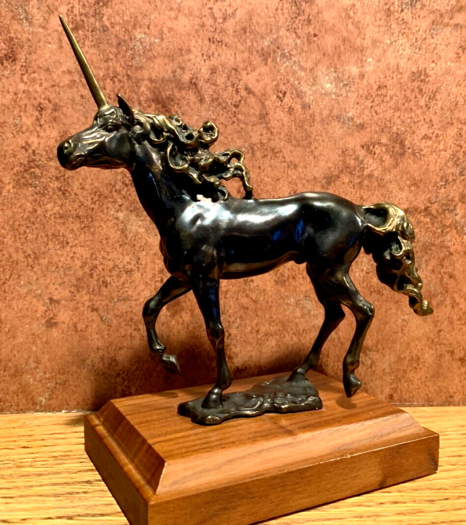 Vintage G & G Appleby Bronze Standing Unicorn Statue on Wood Base Numbered