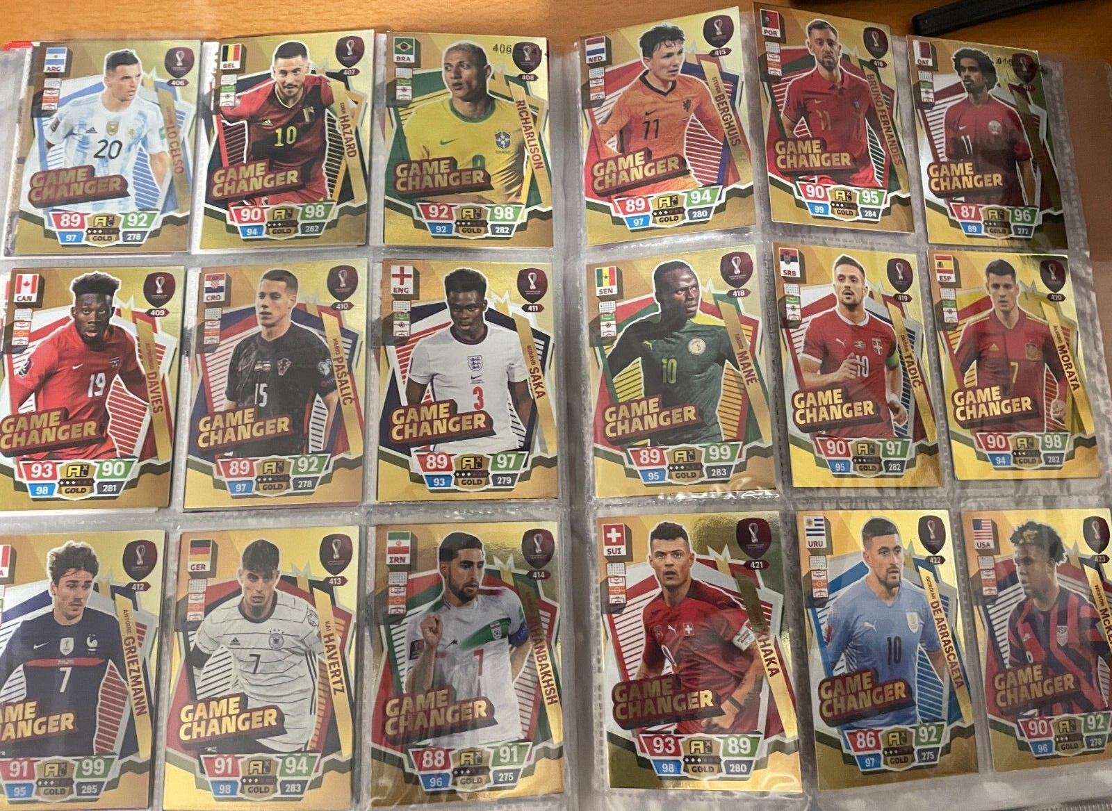 PANINI ADRENALYN XL WORLD CUP QATAR 2022 FULL SET OF ALL 18 CARDS GAME CHANGER