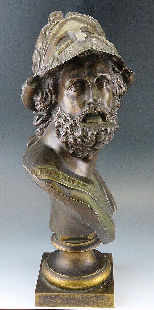 Exceptional Mid/Late 1800s French Bronze Bust of Ajax or Menelaus Trojan Hero