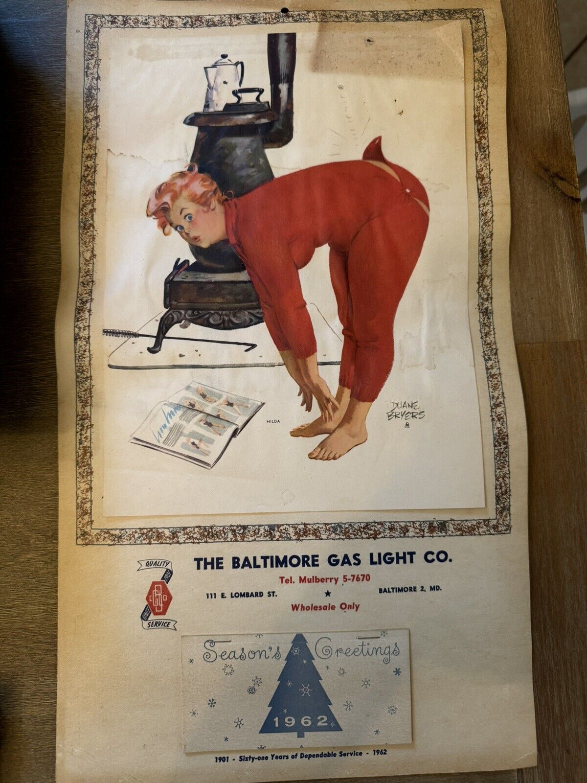 Vintage Hilda 1962 calendar Baltimore Gas & Light Company