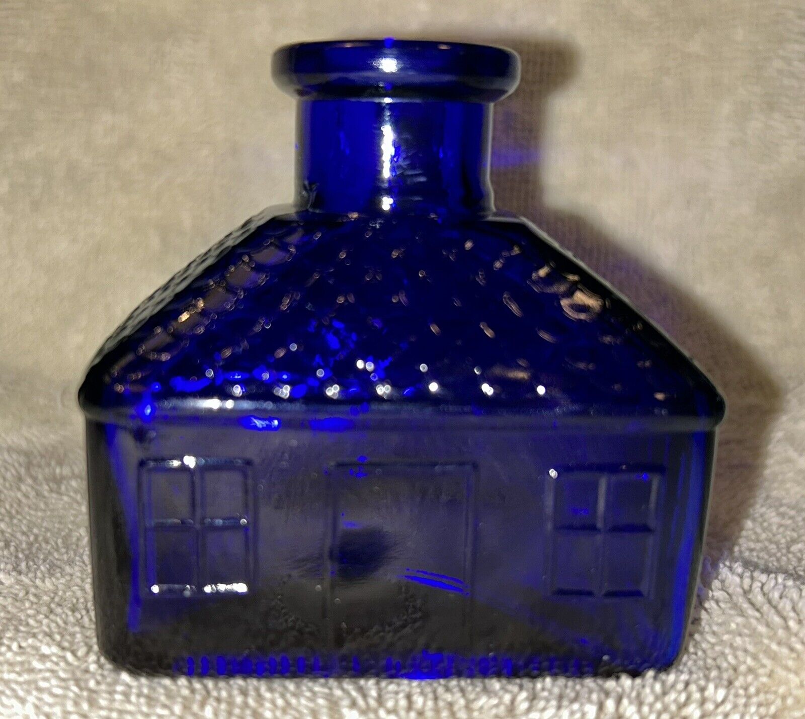 Vintage Cobalt Blue Glass Small House Inkwell Bottle - Japan