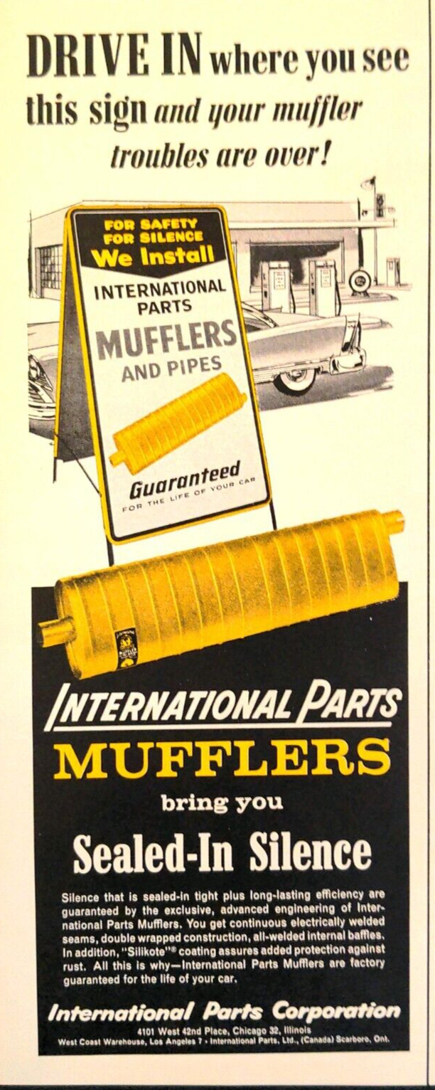 1958 International Parts Mufflers Sealed-In Silence Electrically Welded Print Ad